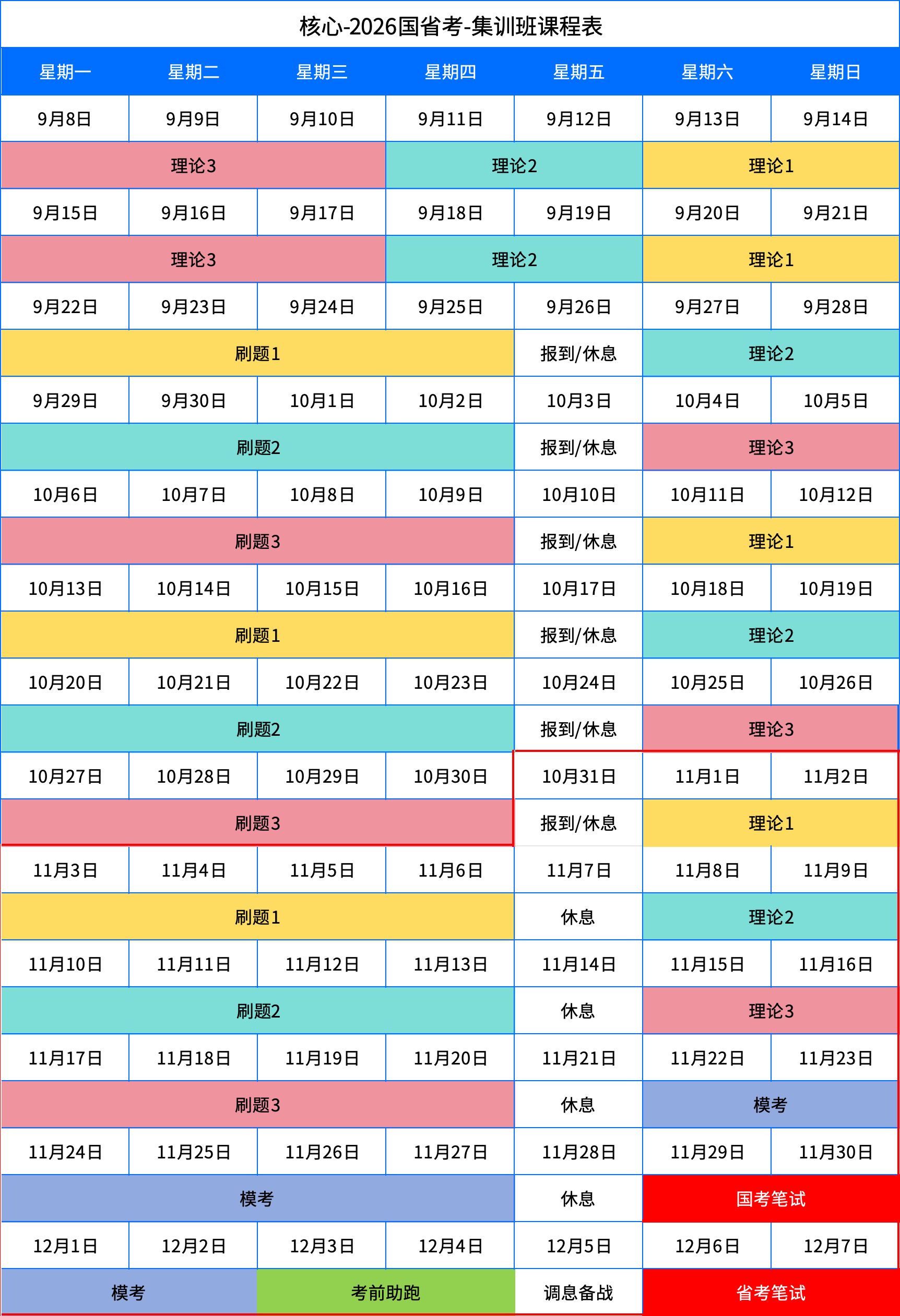 2026国省考-集训班课程表(图1)